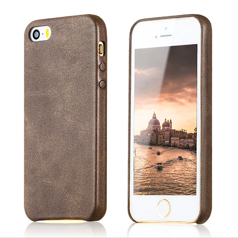 Funda Lujo Cuero Carcasa para Apple iPhone 5 Marron