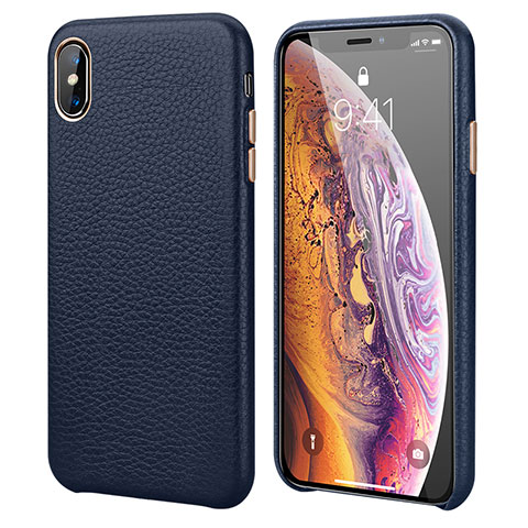 Funda Lujo Cuero Carcasa para Apple iPhone XR Azul