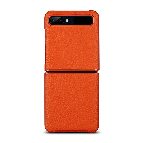 Funda Lujo Cuero Carcasa para Samsung Galaxy Z Flip 5G Naranja