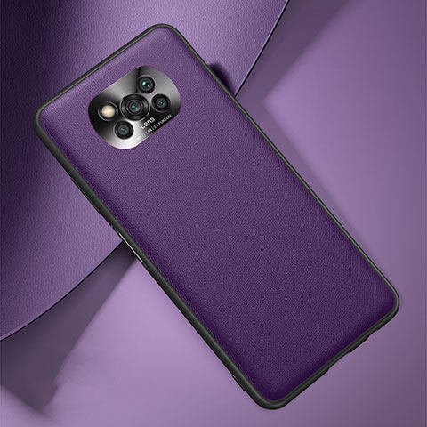 Funda Lujo Cuero Carcasa para Xiaomi Poco X3 NFC Morado