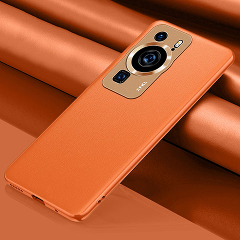 Funda Lujo Cuero Carcasa QK1 para Huawei P60 Naranja