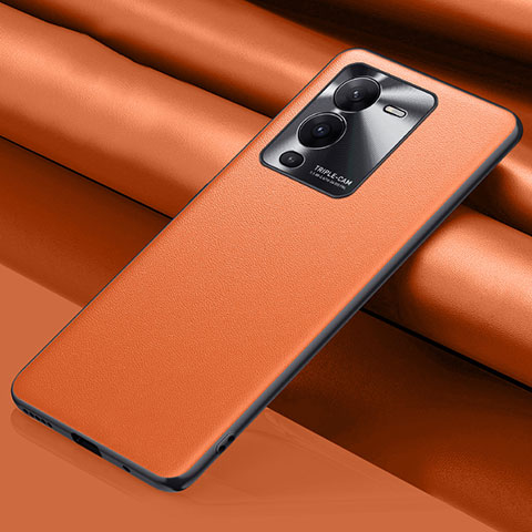 Funda Lujo Cuero Carcasa QK1 para Vivo V25 Pro 5G Naranja