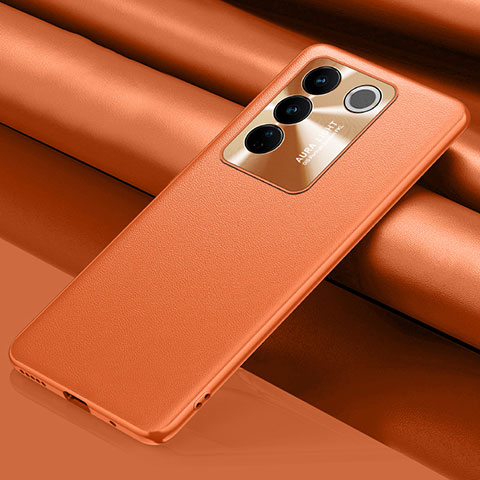 Funda Lujo Cuero Carcasa QK1 para Vivo V27 Pro 5G Naranja