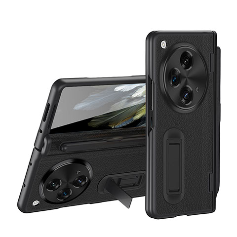 Funda Lujo Cuero Carcasa QK2 para OnePlus Open 5G Negro