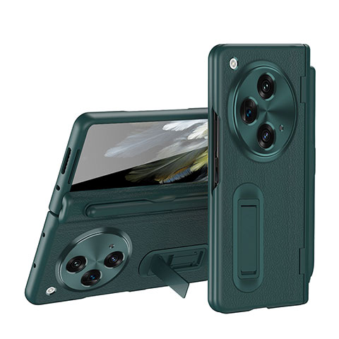 Funda Lujo Cuero Carcasa QK2 para OnePlus Open 5G Verde