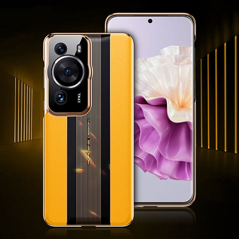 Funda Lujo Cuero Carcasa QK4 para Huawei P60 Amarillo