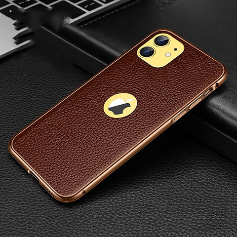 Funda Lujo Cuero Carcasa R01 para Apple iPhone 11 Marron