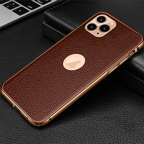 Funda Lujo Cuero Carcasa R01 para Apple iPhone 11 Pro Max Marron