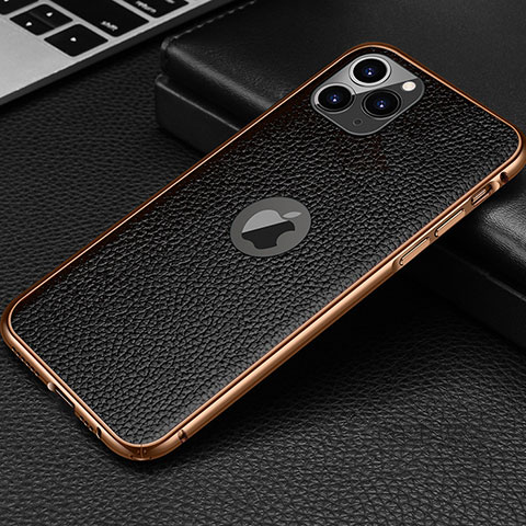 Funda Lujo Cuero Carcasa R01 para Apple iPhone 11 Pro Max Oro y Negro