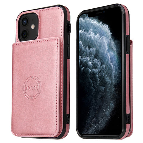 Funda Lujo Cuero Carcasa R01 para Apple iPhone 12 Mini Oro Rosa