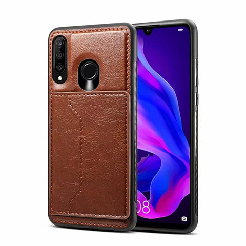 Funda Lujo Cuero Carcasa R01 para Huawei Nova 4e Marron