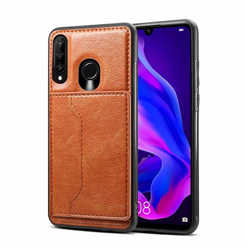 Funda Lujo Cuero Carcasa R01 para Huawei P30 Lite XL Naranja