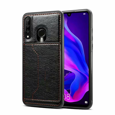 Funda Lujo Cuero Carcasa R01 para Huawei P30 Lite XL Negro