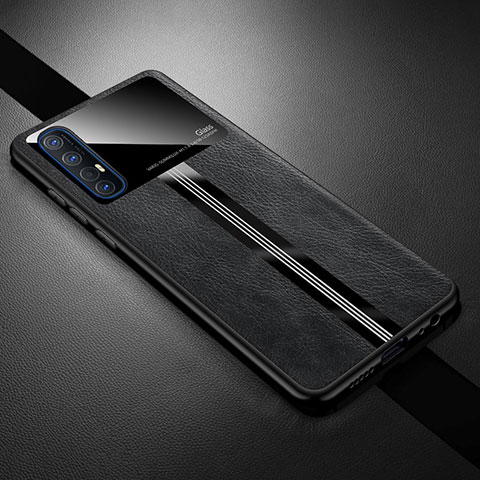 Funda Lujo Cuero Carcasa R01 para Oppo Reno3 Pro Negro