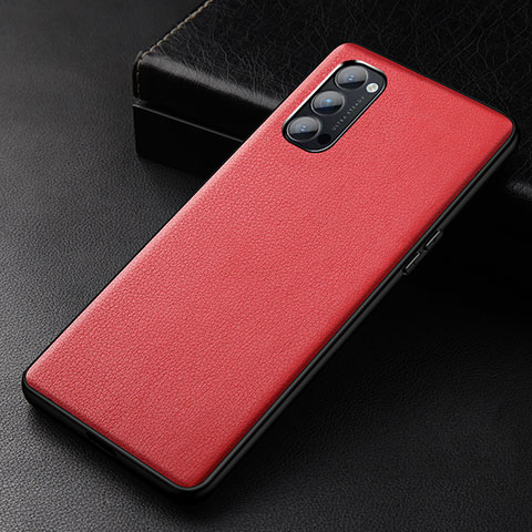 Funda Lujo Cuero Carcasa R01 para Oppo Reno4 5G Rojo