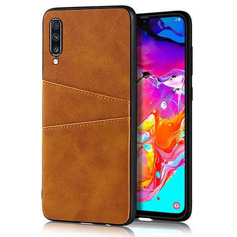 Funda Lujo Cuero Carcasa R01 para Samsung Galaxy A70 Naranja