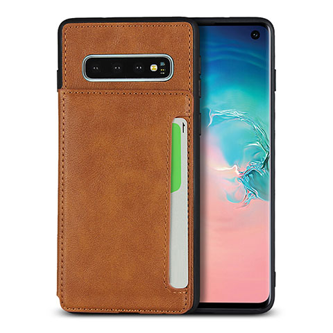 Funda Lujo Cuero Carcasa R01 para Samsung Galaxy S10 Naranja