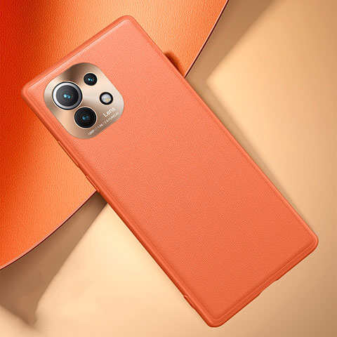 Funda Lujo Cuero Carcasa R01 para Xiaomi Mi 11 Lite 4G Naranja