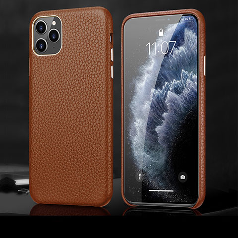 Funda Lujo Cuero Carcasa R02 para Apple iPhone 11 Pro Marron