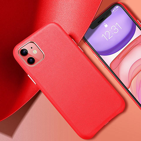 Funda Lujo Cuero Carcasa R02 para Apple iPhone 11 Rojo