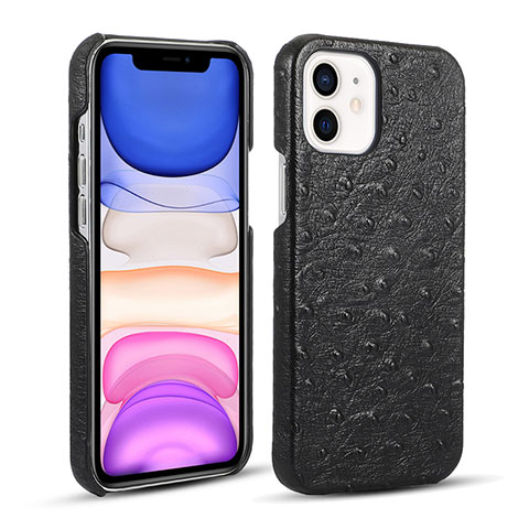 Funda Lujo Cuero Carcasa R02 para Apple iPhone 12 Negro