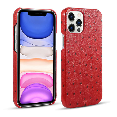 Funda Lujo Cuero Carcasa R02 para Apple iPhone 12 Pro Max Rojo