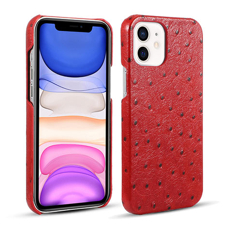 Funda Lujo Cuero Carcasa R02 para Apple iPhone 12 Rojo