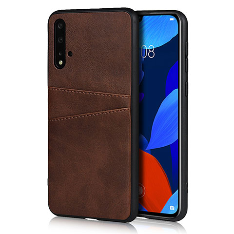 Funda Lujo Cuero Carcasa R02 para Huawei Nova 5 Marron