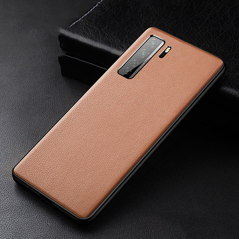 Funda Lujo Cuero Carcasa R02 para Huawei Nova 7 SE 5G Marron