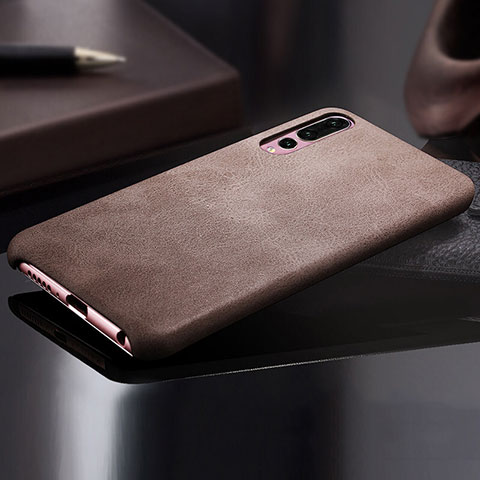 Funda Lujo Cuero Carcasa R02 para Huawei P20 Pro Marron