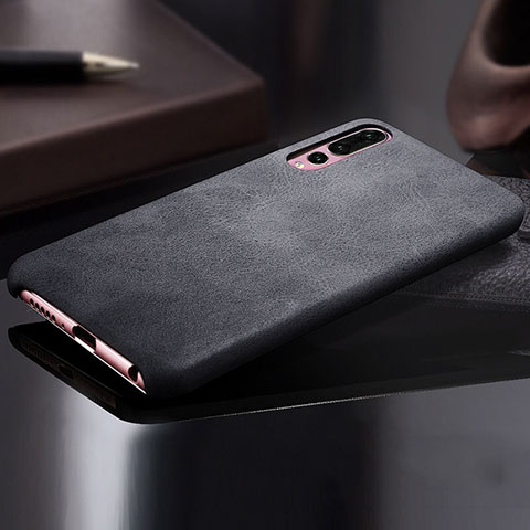 Funda Lujo Cuero Carcasa R02 para Huawei P20 Pro Negro