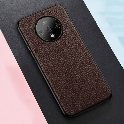 Funda Lujo Cuero Carcasa R02 para OnePlus 7T Marron