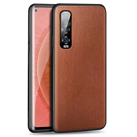 Funda Lujo Cuero Carcasa R02 para Oppo Find X2 Pro Marron