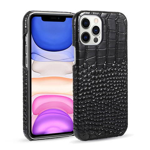 Funda Lujo Cuero Carcasa R03 para Apple iPhone 12 Pro Negro