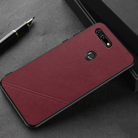 Funda Lujo Cuero Carcasa R03 para Huawei Honor V20 Rojo Rosa