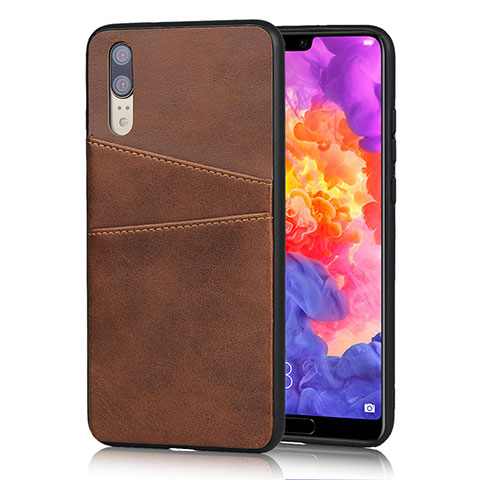 Funda Lujo Cuero Carcasa R03 para Huawei P20 Marron