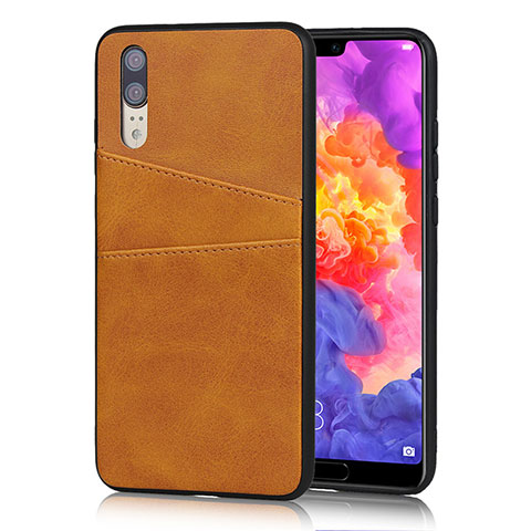 Funda Lujo Cuero Carcasa R03 para Huawei P20 Naranja