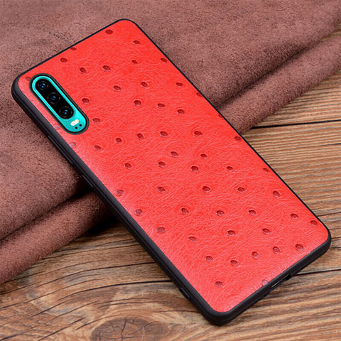 Funda Lujo Cuero Carcasa R03 para Huawei P30 Rojo