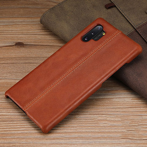 Funda Lujo Cuero Carcasa R03 para Samsung Galaxy Note 10 Plus Marron