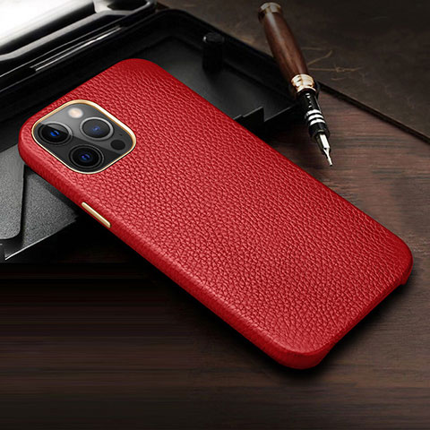 Funda Lujo Cuero Carcasa R04 para Apple iPhone 12 Pro Max Rojo