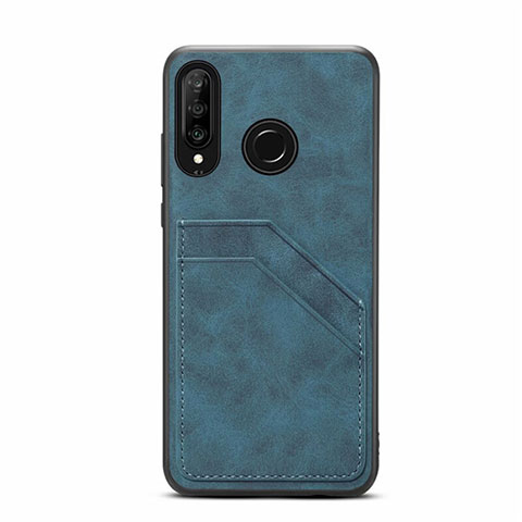 Funda Lujo Cuero Carcasa R04 para Huawei Nova 4e Azul