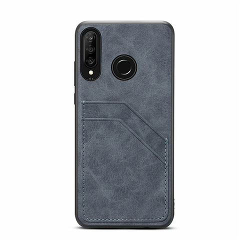 Funda Lujo Cuero Carcasa R04 para Huawei P30 Lite Gris Oscuro