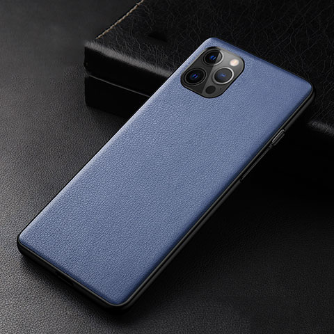 Funda Lujo Cuero Carcasa R05 para Apple iPhone 12 Pro Azul