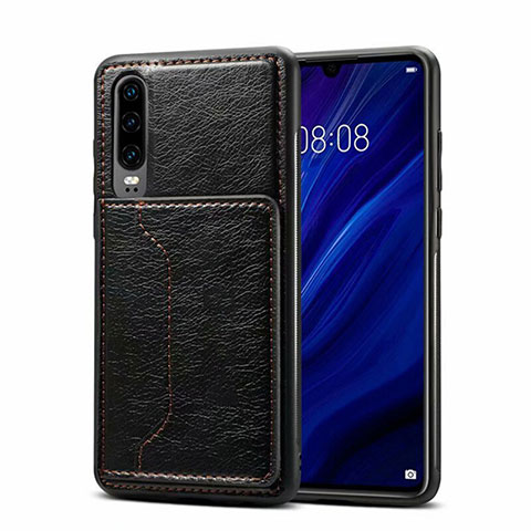 Funda Lujo Cuero Carcasa R05 para Huawei P30 Negro