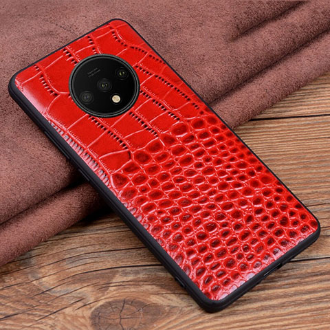 Funda Lujo Cuero Carcasa R05 para OnePlus 7T Rojo