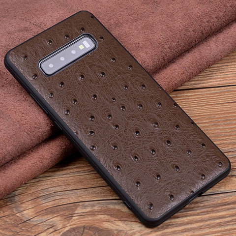 Funda Lujo Cuero Carcasa R05 para Samsung Galaxy S10 Marron