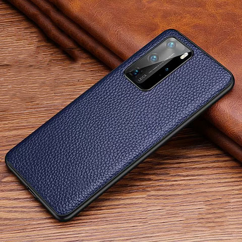 Funda Lujo Cuero Carcasa R06 para Huawei P40 Pro Azul