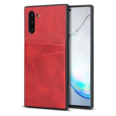 Funda Lujo Cuero Carcasa R06 para Samsung Galaxy Note 10 Rojo