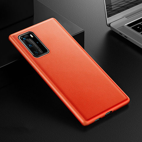 Funda Lujo Cuero Carcasa R07 para Huawei P40 Pro Naranja