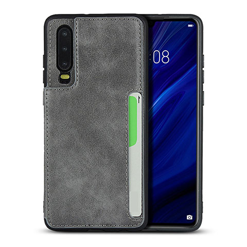 Funda Lujo Cuero Carcasa R08 para Huawei P30 Gris